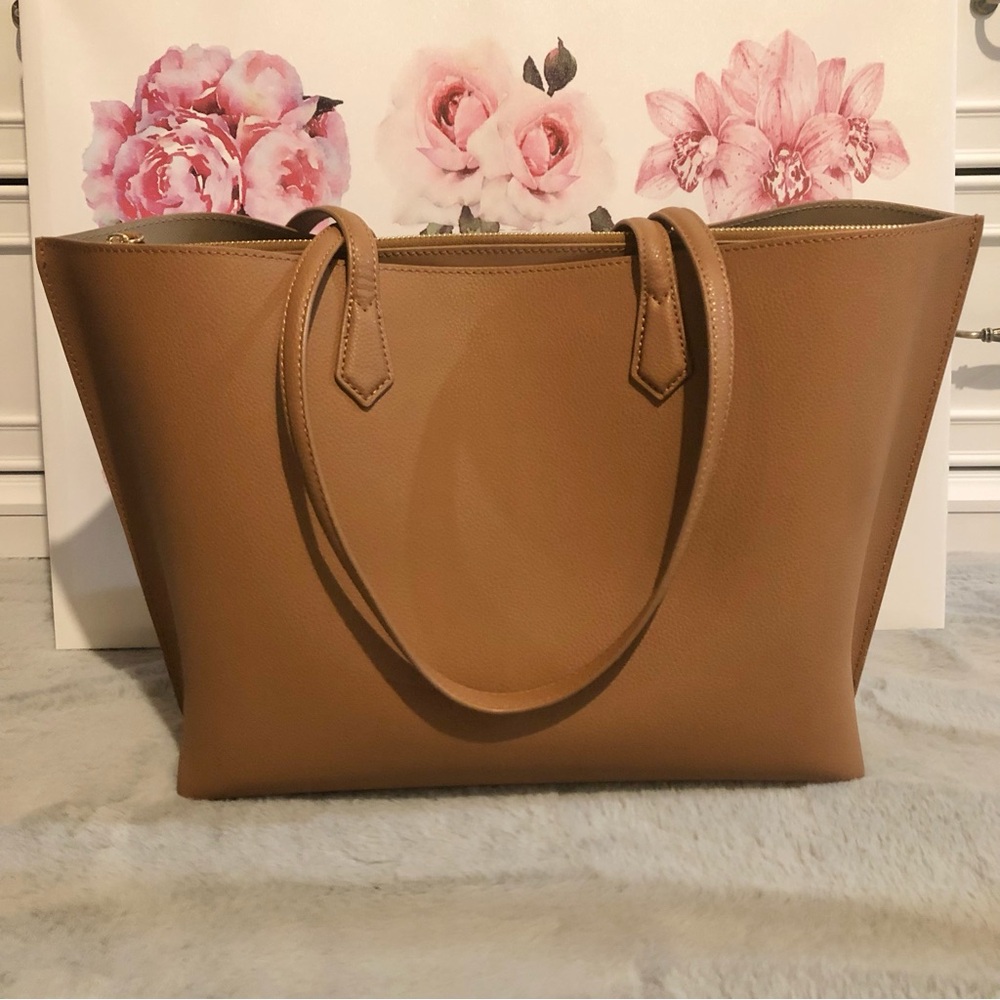 Quince Italian Leather Triple Compartment Tote Cognac Like New Fits 13” Laptop - Picture 4 of 15